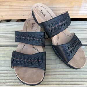 Jambu Molly Sandals Black Braided Leather Slides Wedge Heel Brown Size 9 M